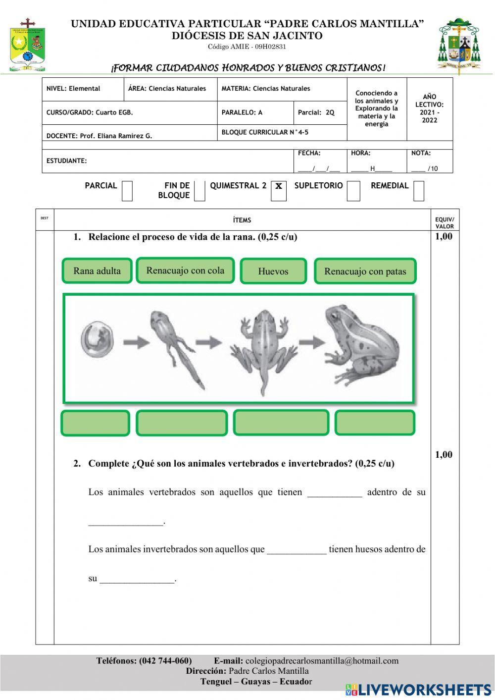 Examen quimestral ciencias naturales