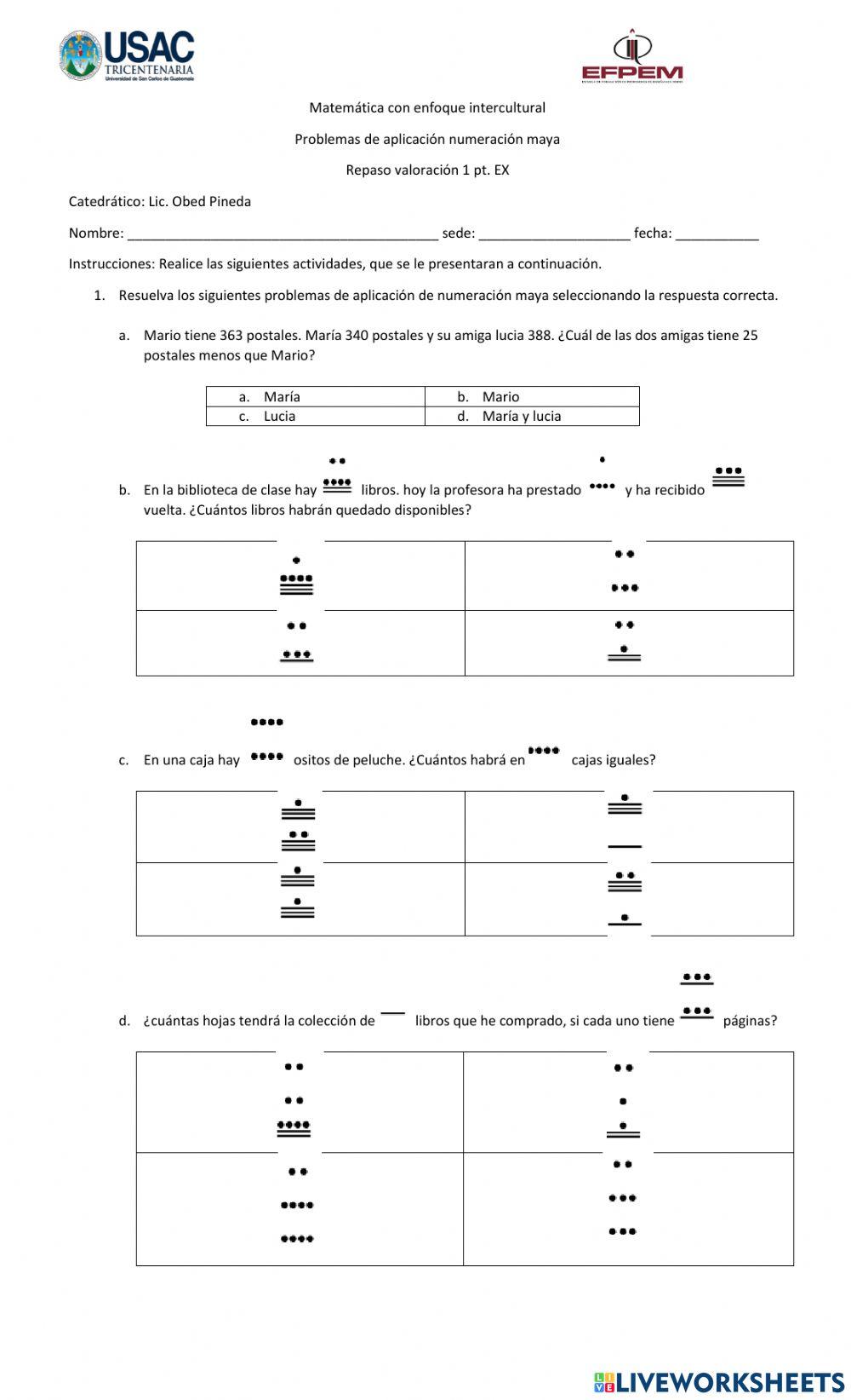 Problemas numeración maya