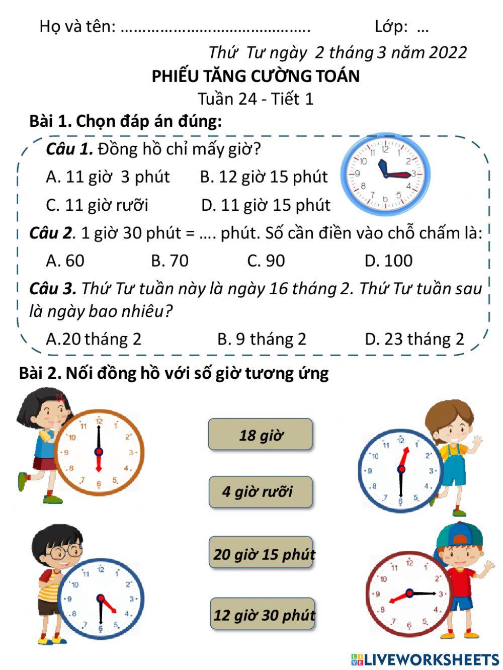 Phiếu Toán tuần 24
