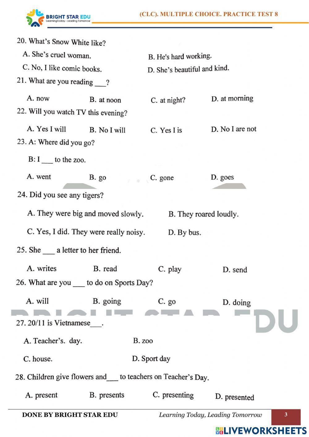 (CLC).Multiple choice. Practice test 8