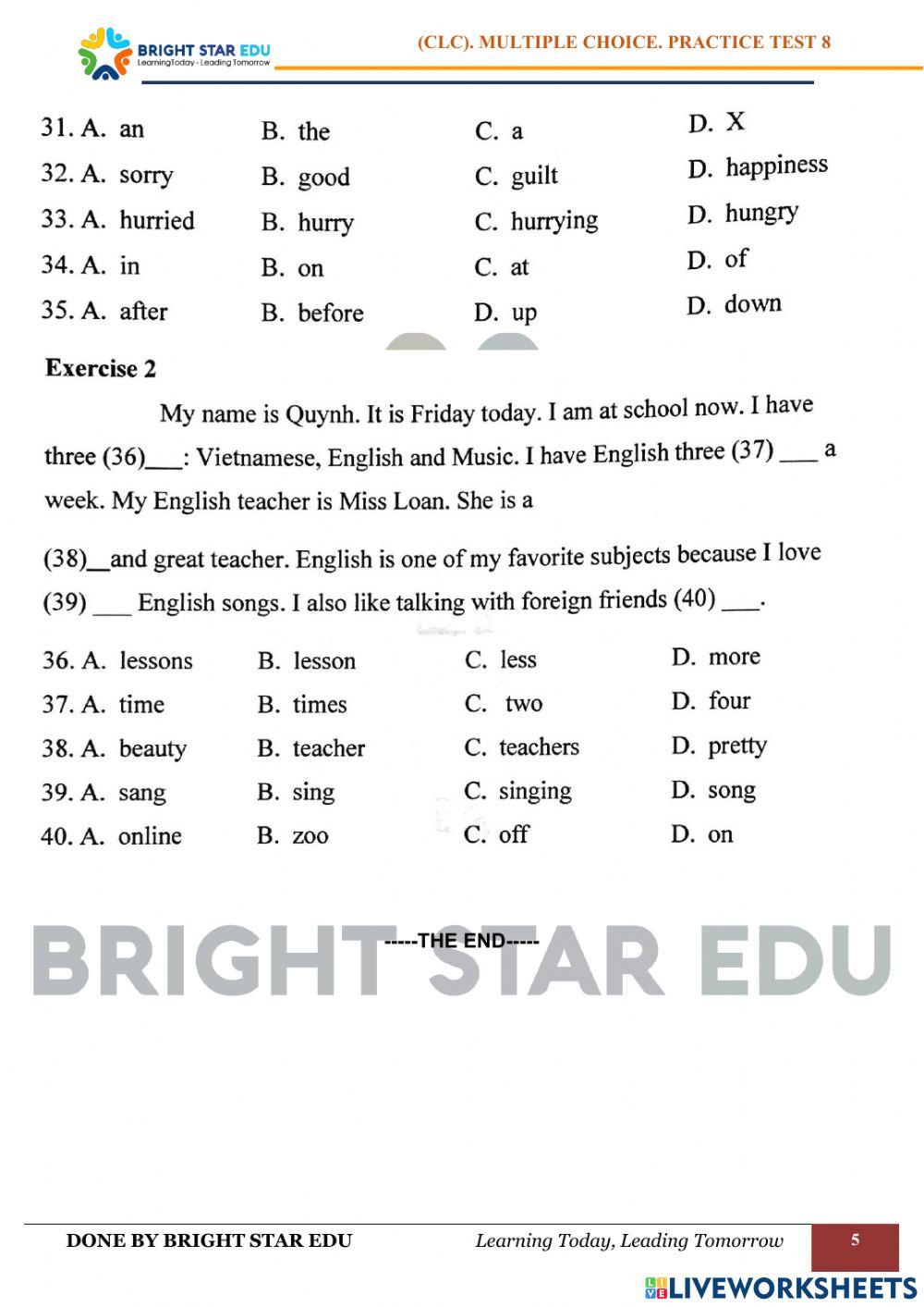 (CLC).Multiple choice. Practice test 8