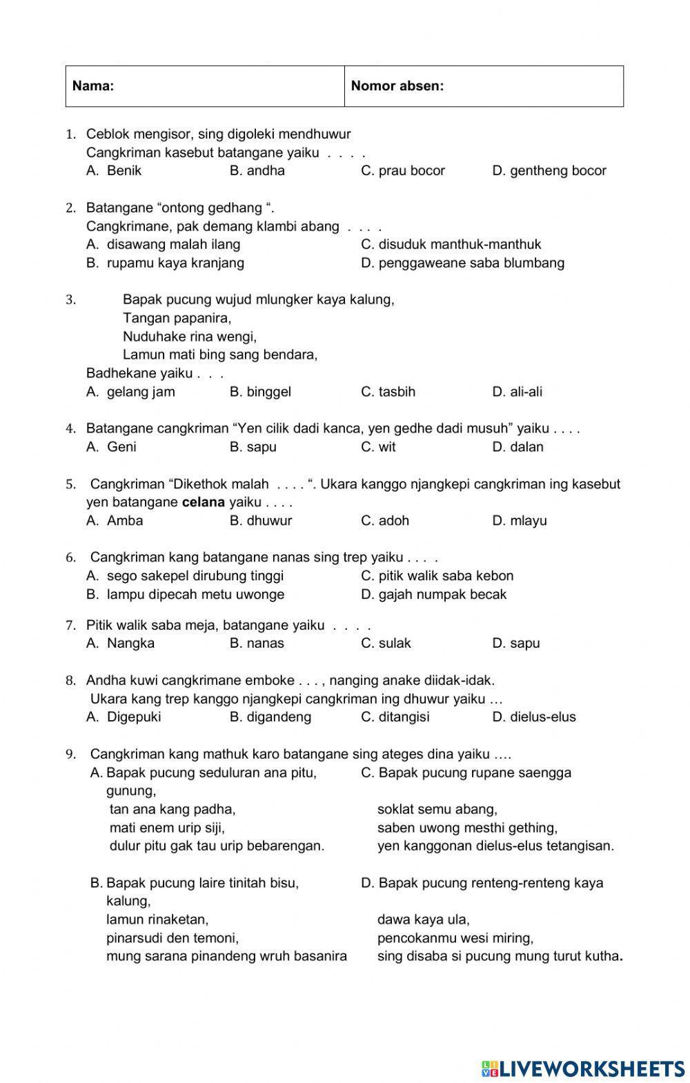 Bahasa Jawa  KD 3.4 Cangkriman