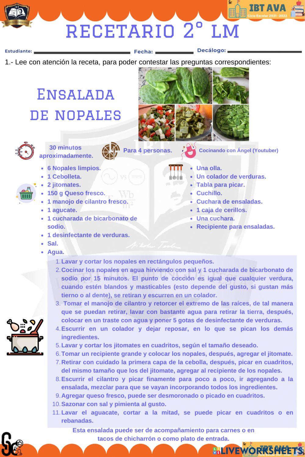 Recetario 2° Ficha 3