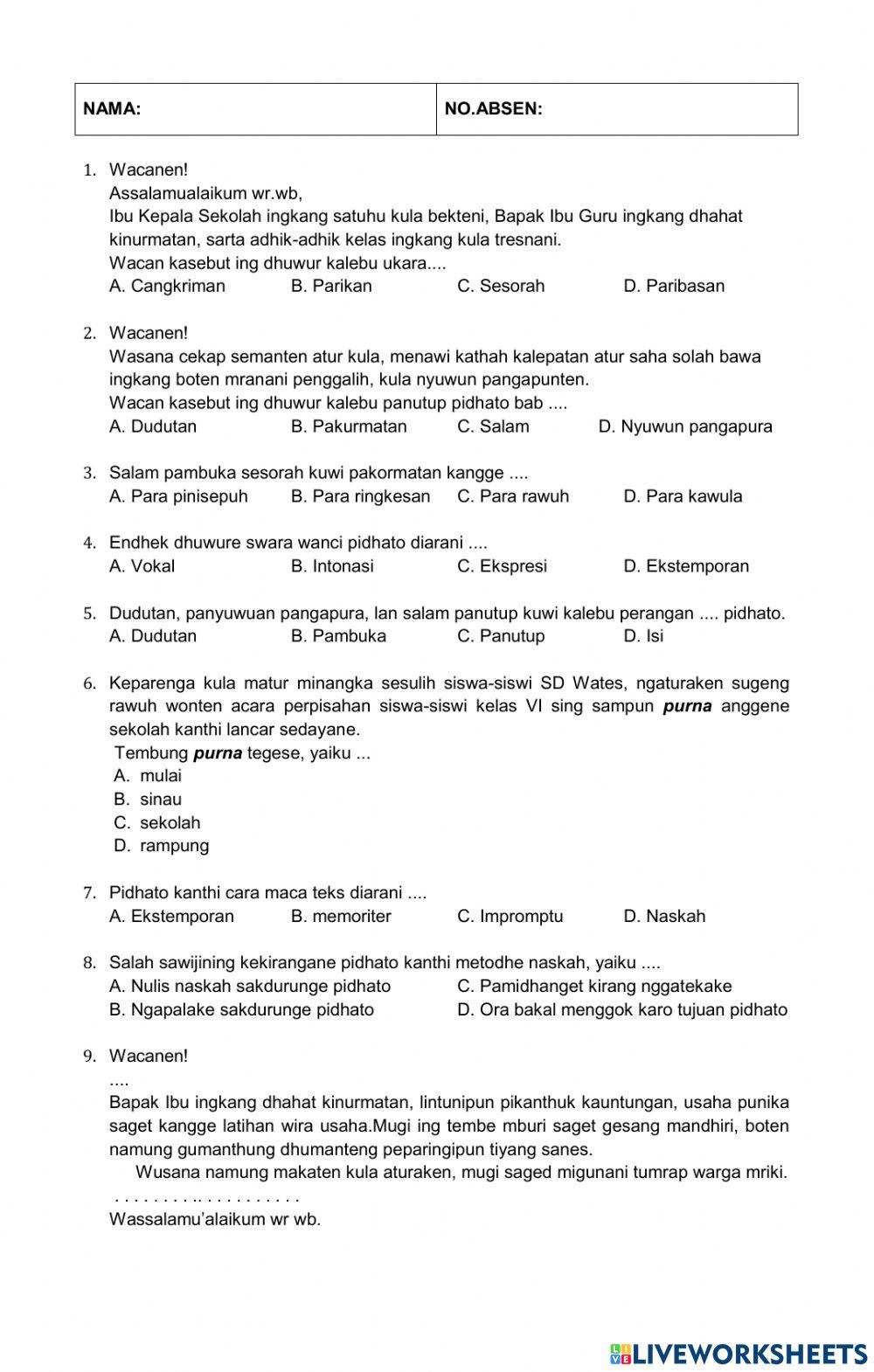 Bahasa jawa kd 3.5 sesorah-pidhato