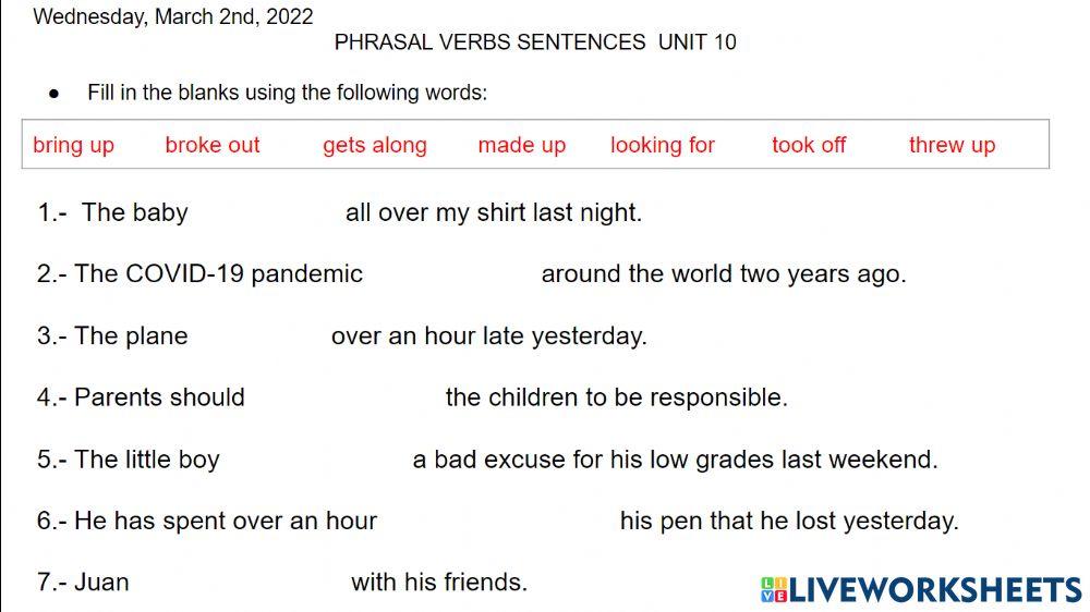 Phrasal verbs unit 10 3°