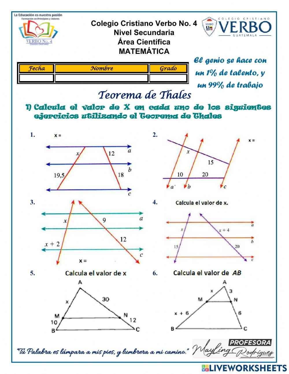 Teorema de Thales y Pitágoras Teorema de Thales y Pitágoras