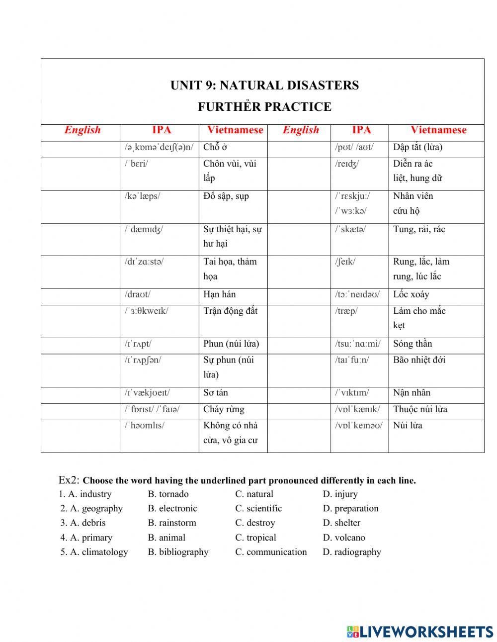 Unit 9 Natural disasters