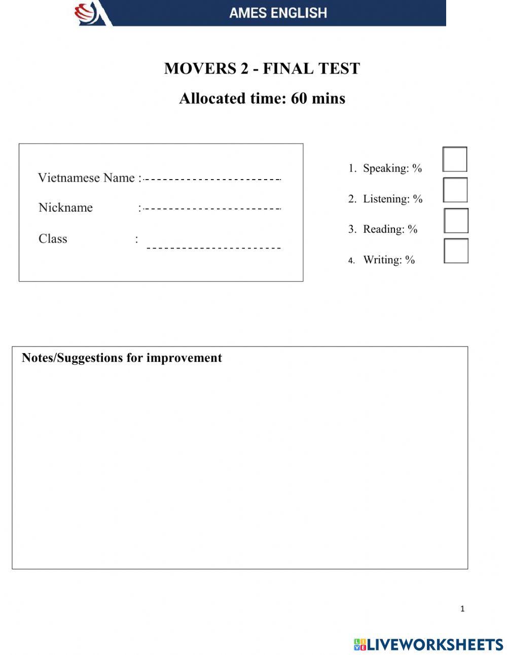 Movers 2 - Final Test
