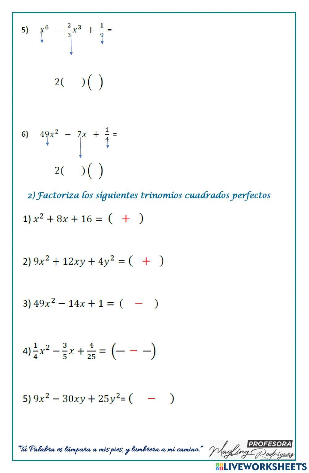 Factorizacion trinomio cuadrado perfecto y suma o diferencia de cubos Factorizacion trinomio cuadrado perfecto y suma o diferencia de cubos