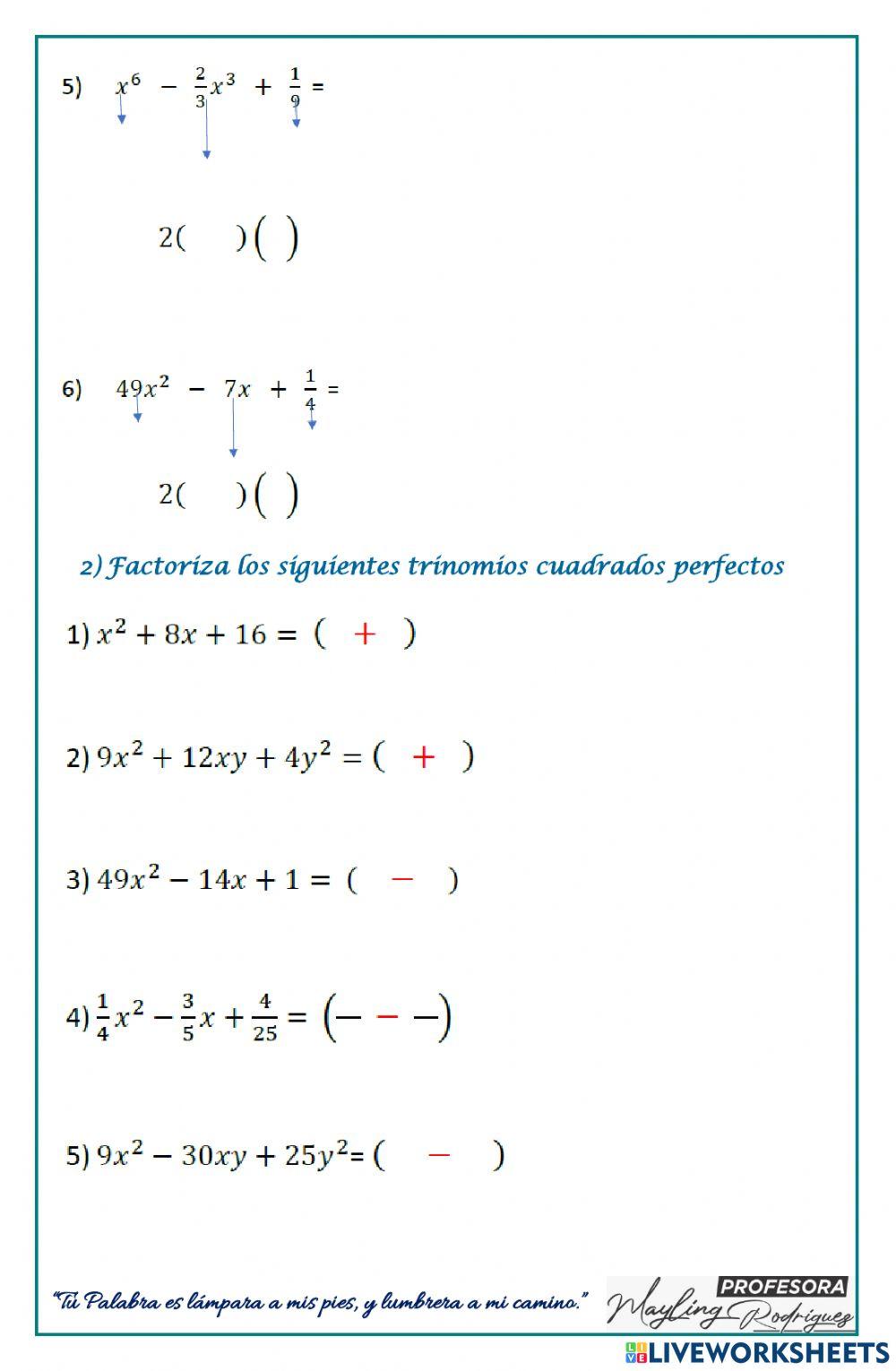 Factorizacion trinomio cuadrado perfecto y suma o diferencia de cubos