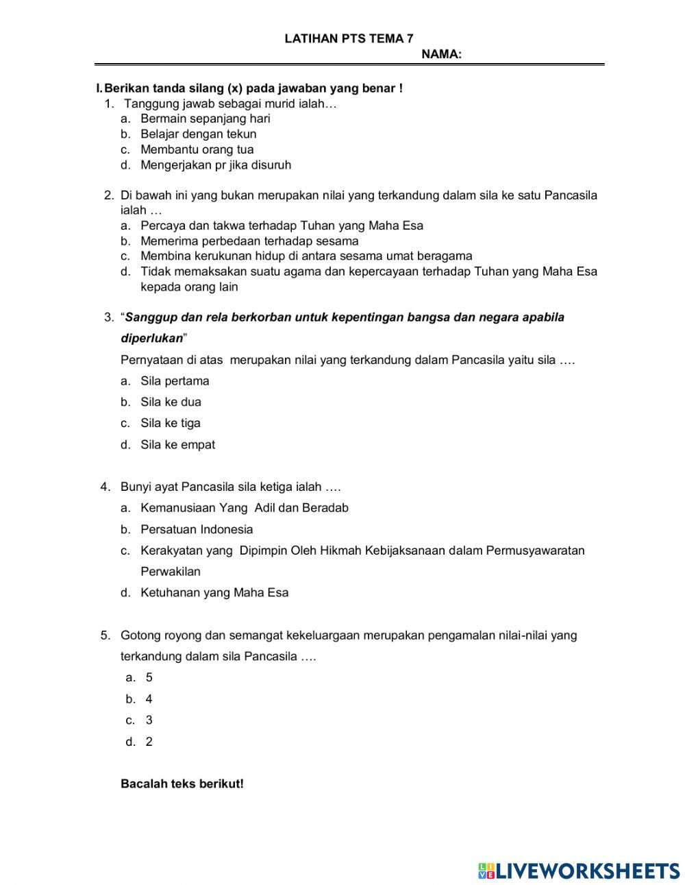 Latihan pts tema 7 kelas 6