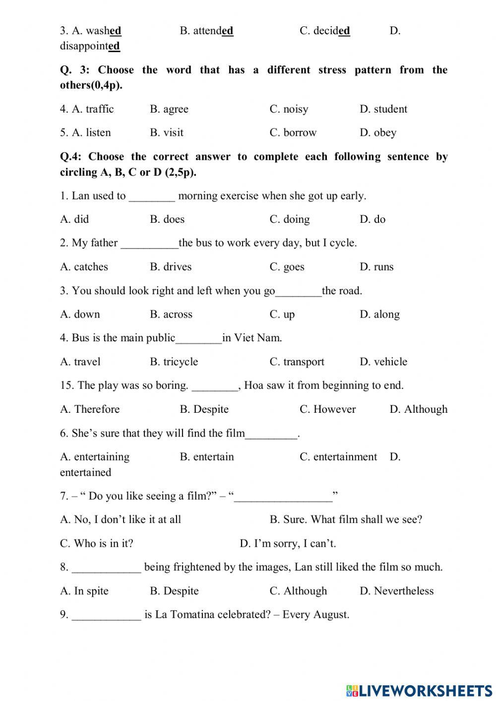 Mid 2nd term test  english 7