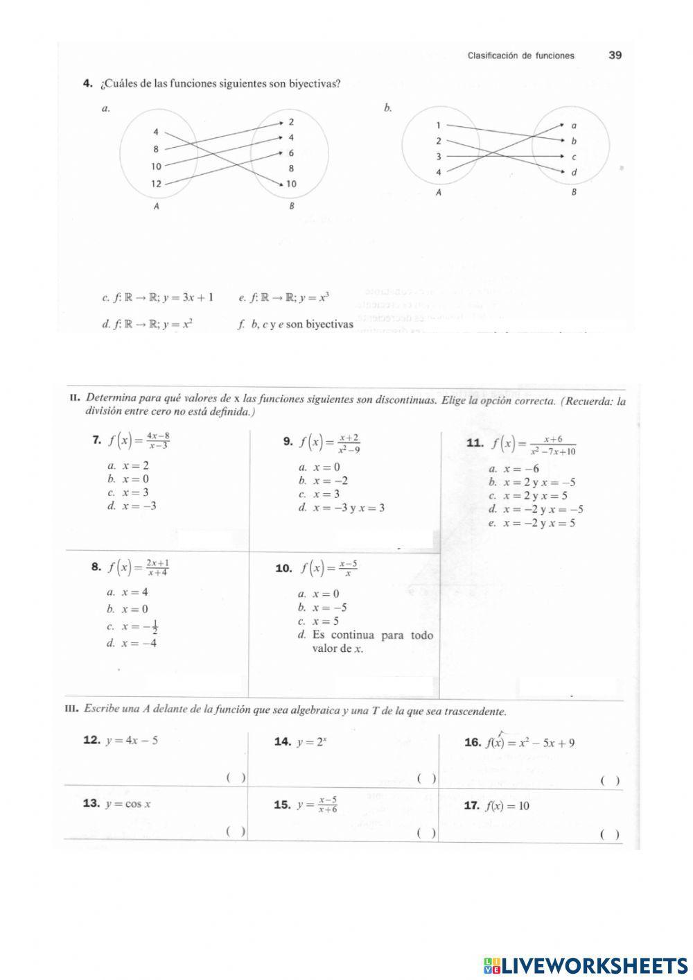 Clasificación de funciones