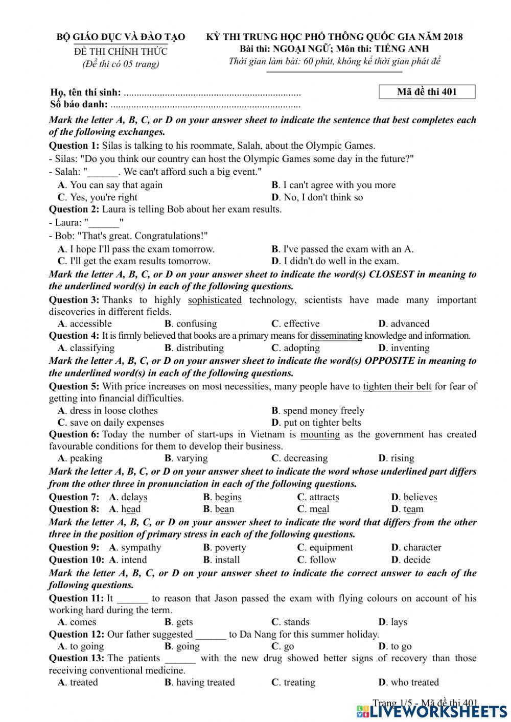 GCSE 2018 - Grade 12
