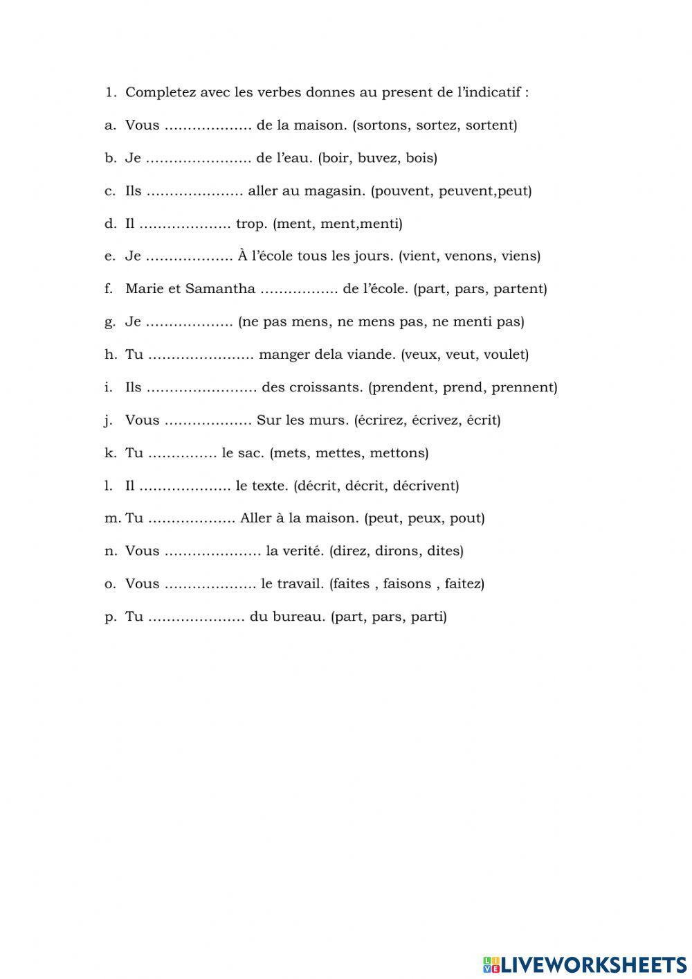 Les verbes irreuguliers