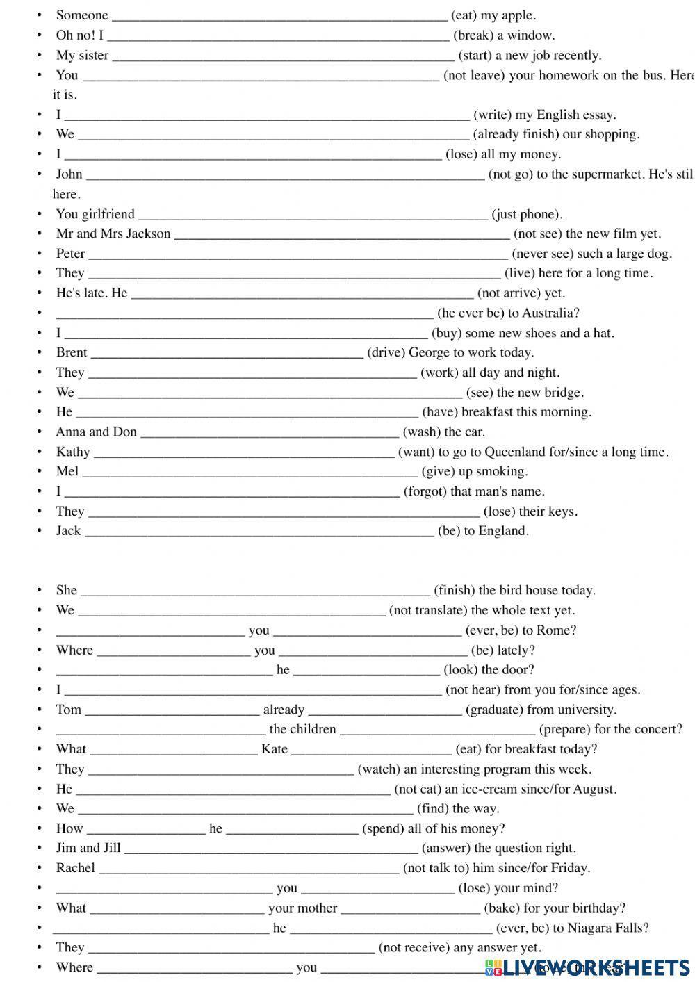 Present Perfect Simple Exercises