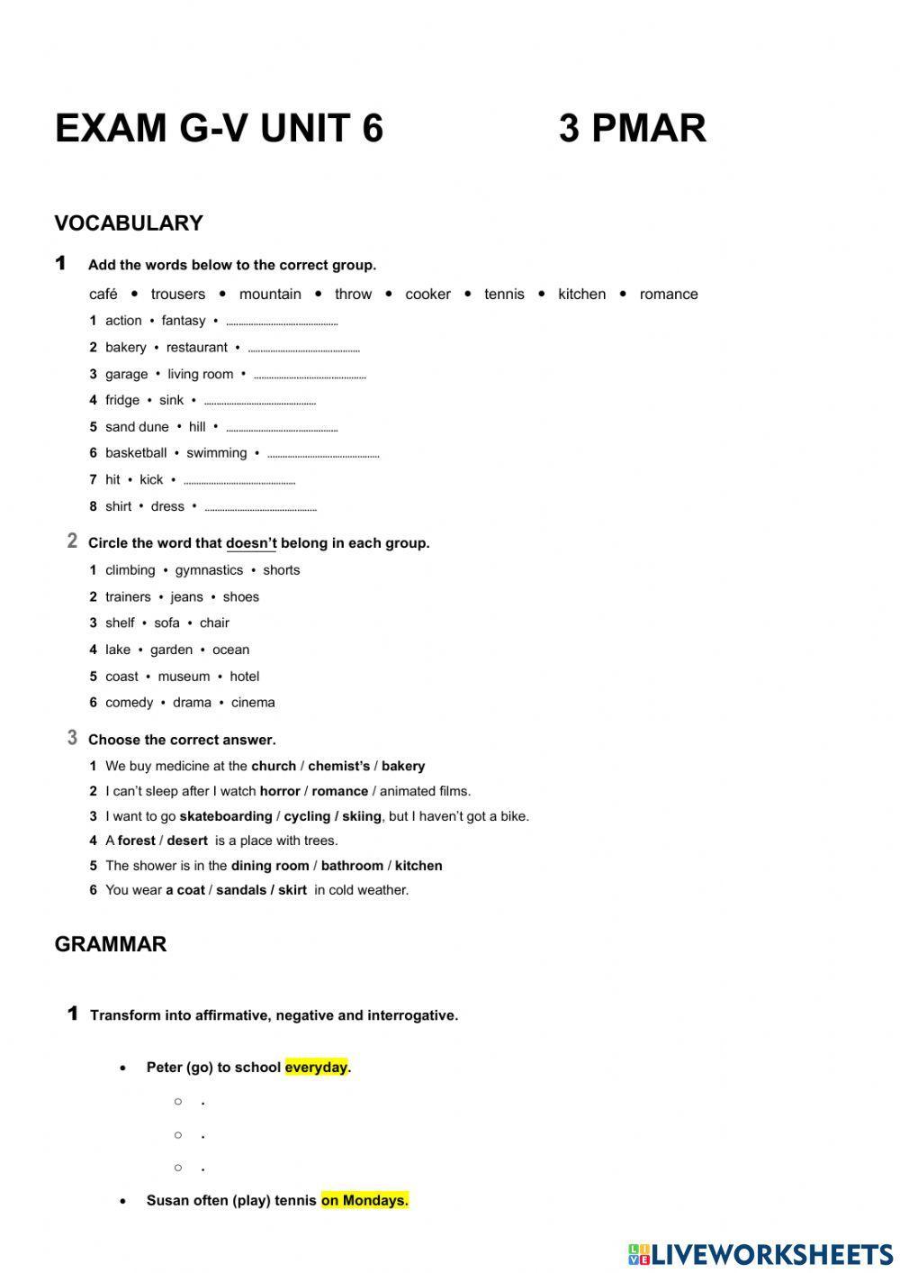Exam Gram Pmar Unit 6