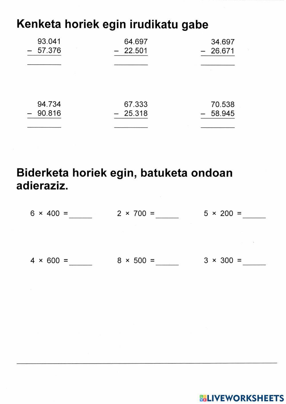 Batuketak, kenketak, biderketak eta ordularia