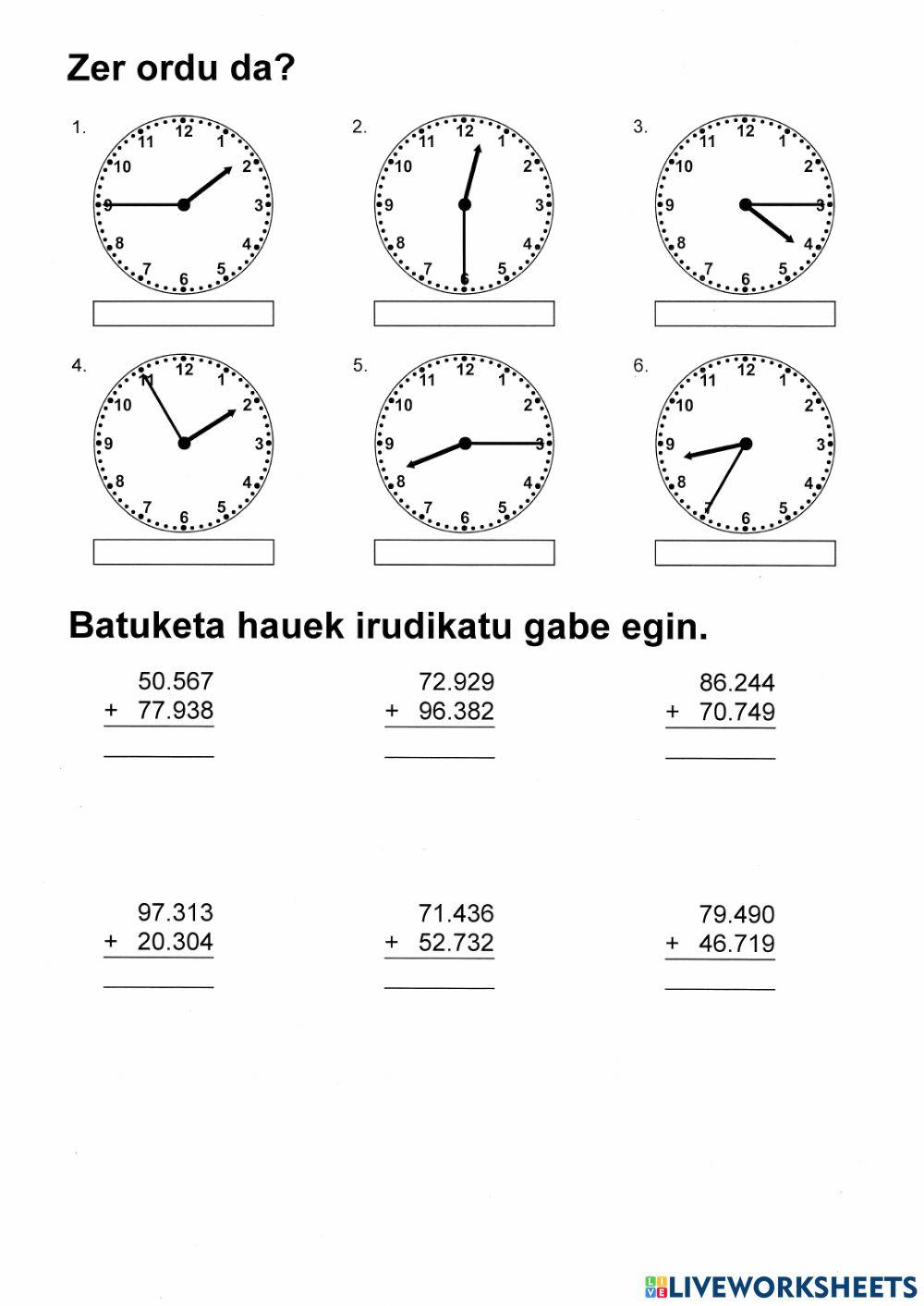 Batuketak, kenketak, biderketak eta ordularia