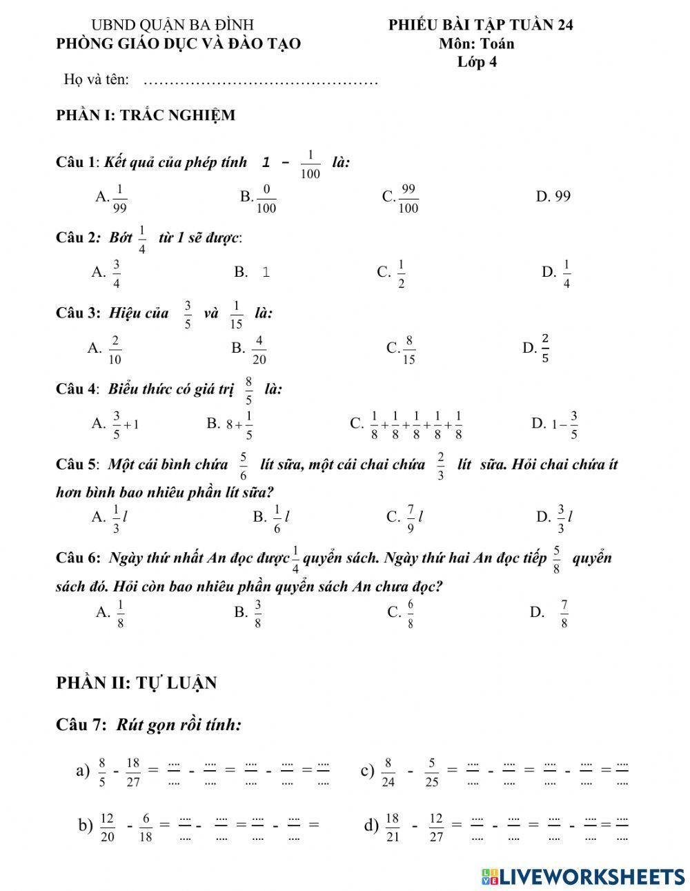 Luyện toán tuần 24