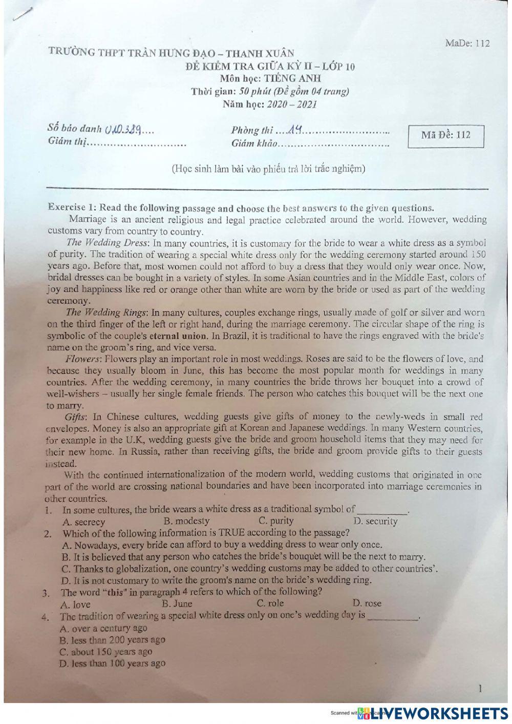 Y10 Mid term 2 - THĐ