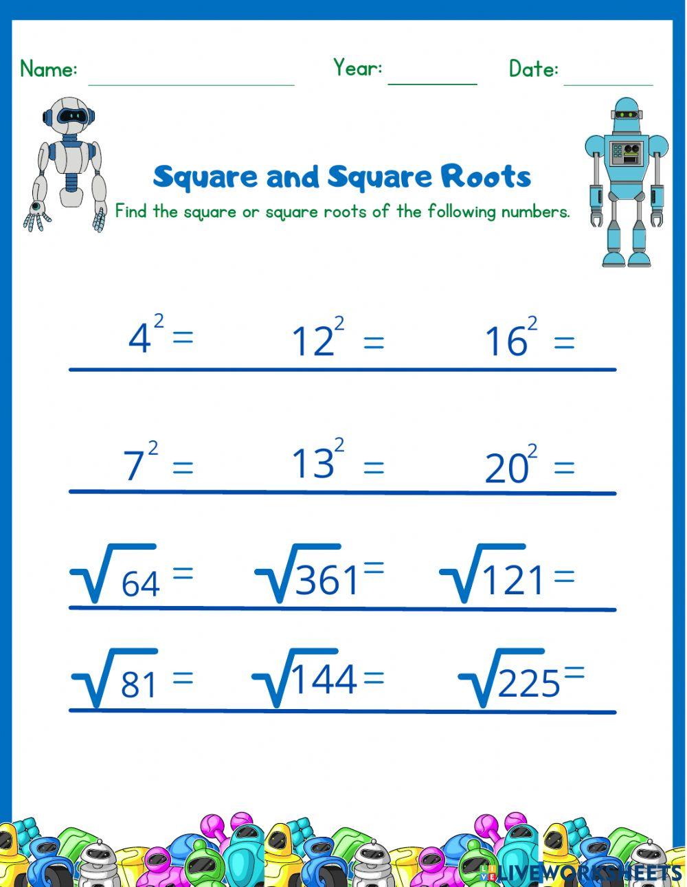 Square, square roots, cube and cube roots online exercise for | Live ...