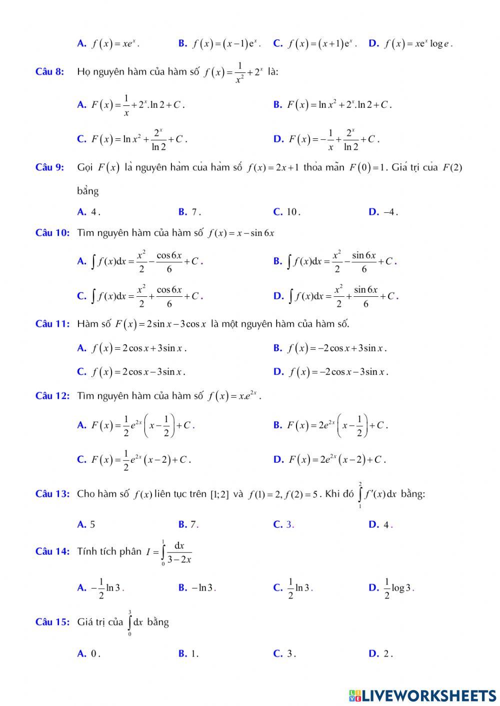 Toán 12 - Kiểm tra GK2 - Đề Final số 21