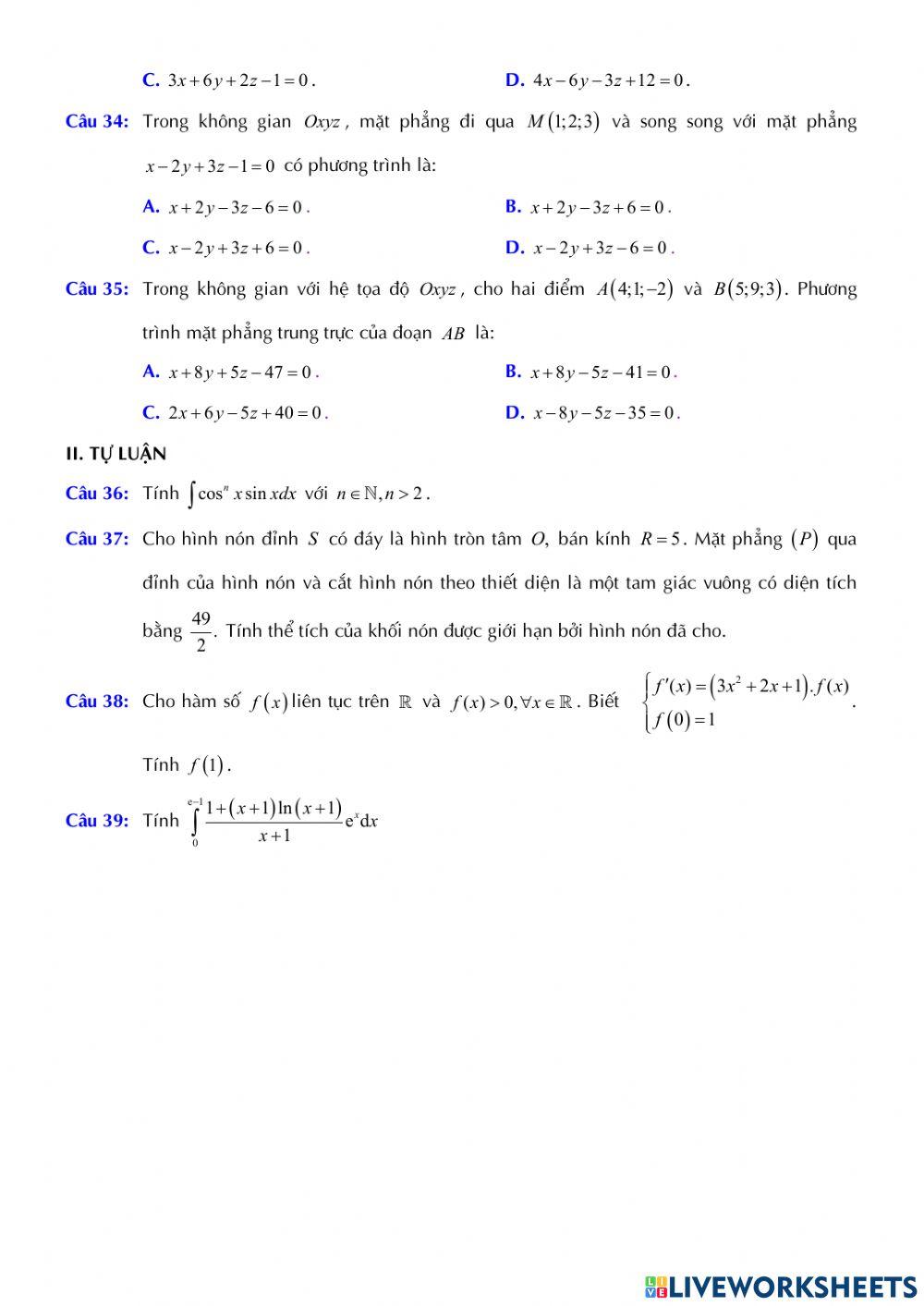 Toán 12 - Kiểm tra GK2 - Đề Final số 21