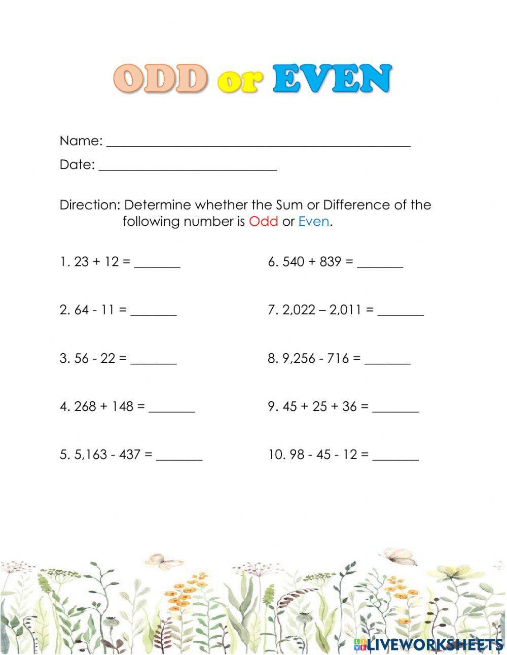 Even And Odd Numbers Activity For Grade 3 Hotsell | smarys.org