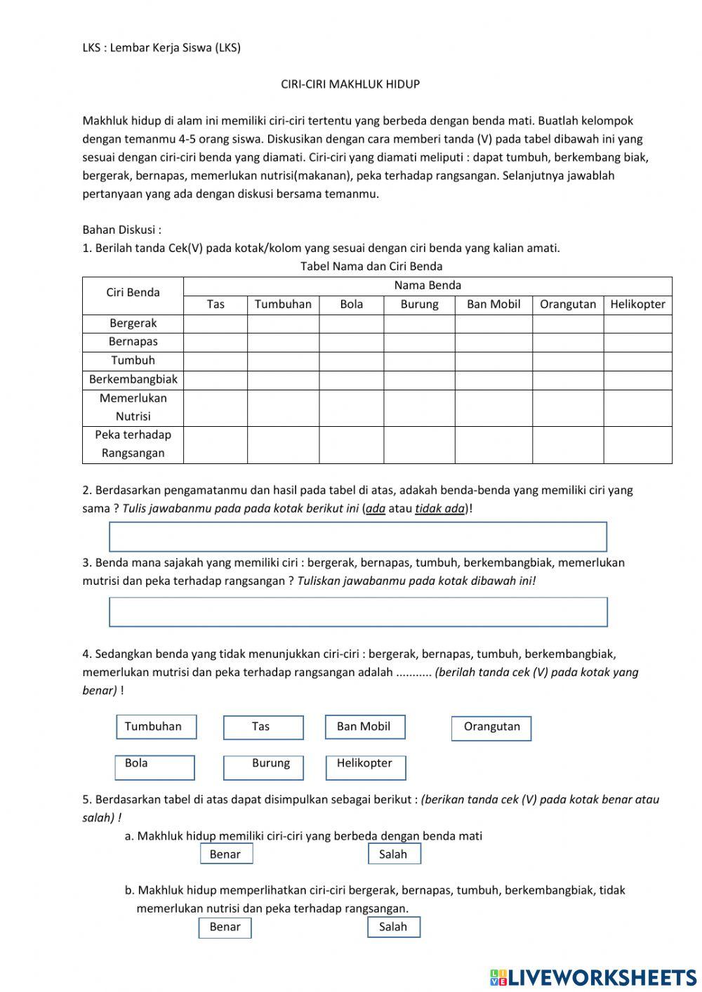 Ciri-Ciri Makhluk Hidup