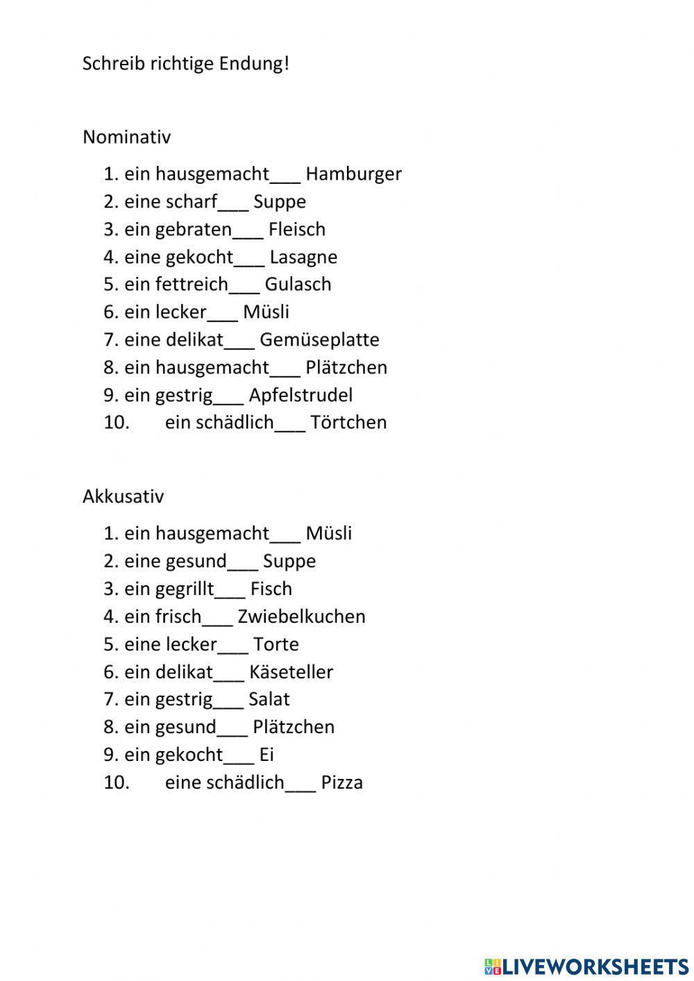 Essen - Adjektivdeklination