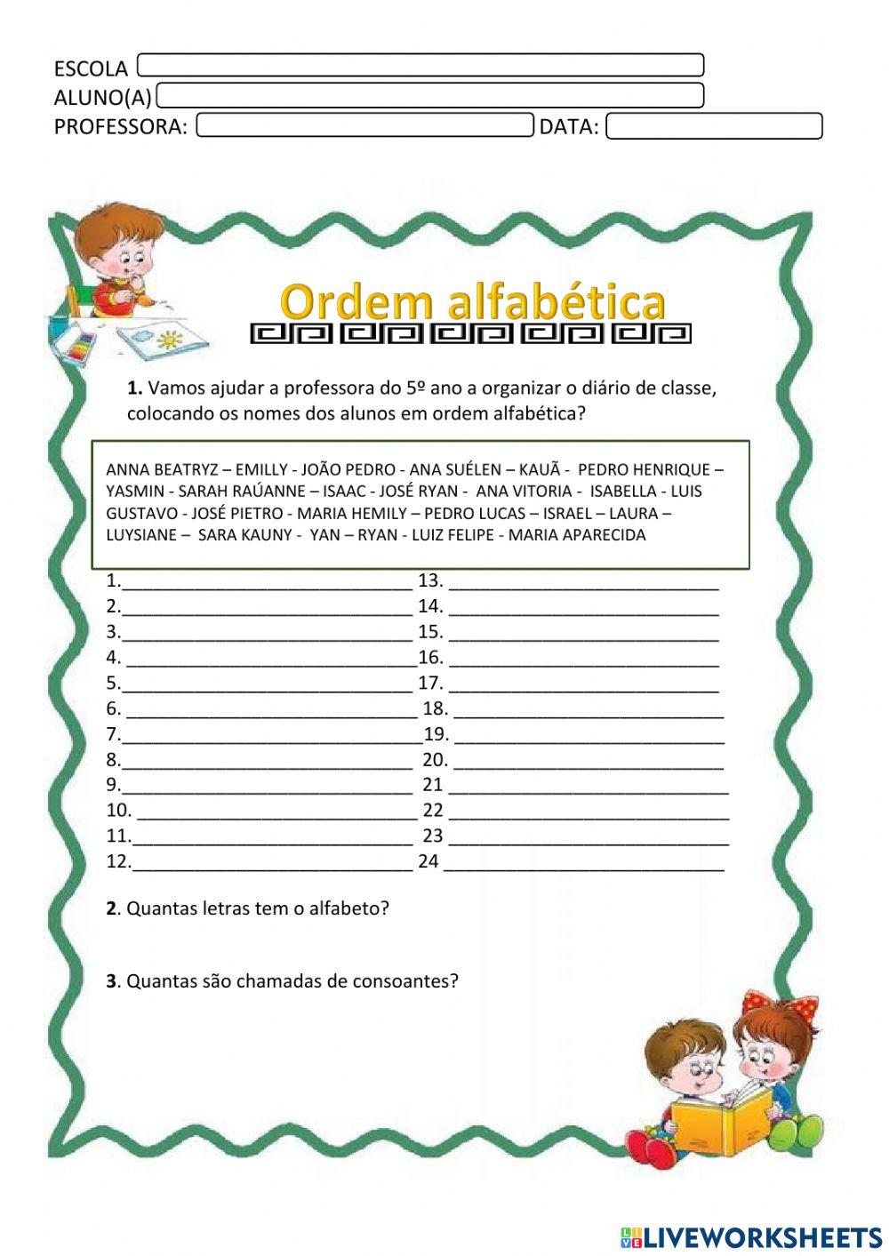 Ordem alfabética Ordem alfabética