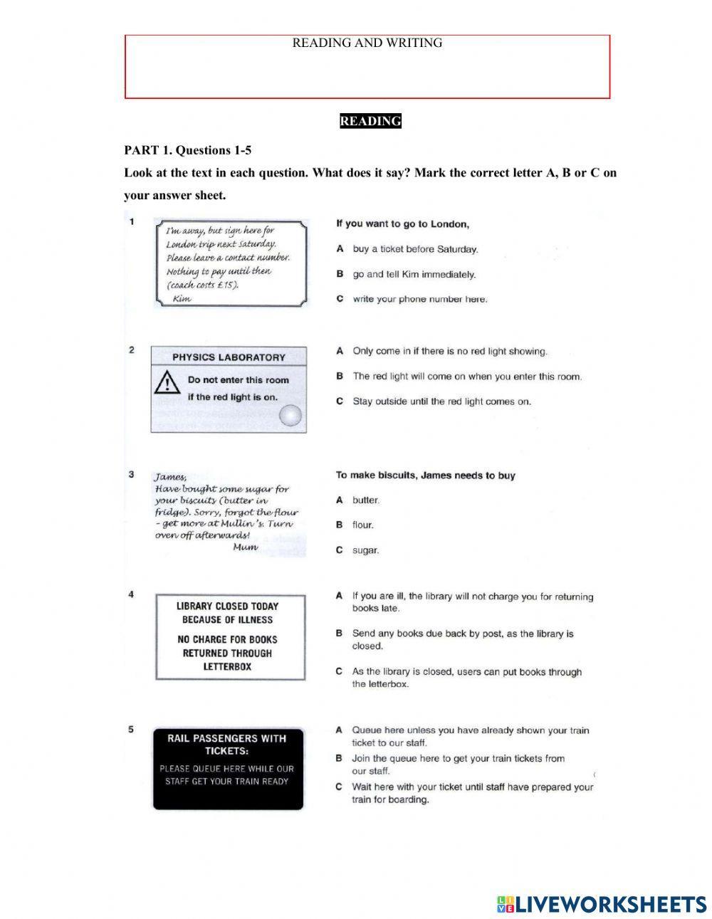 Reading and writing 1