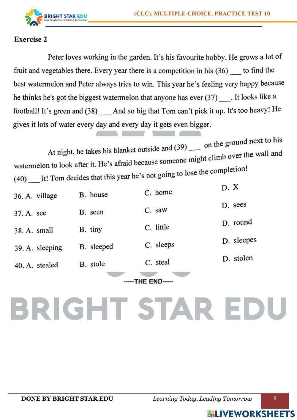 (CLC).Multiple choice. Practice test 10