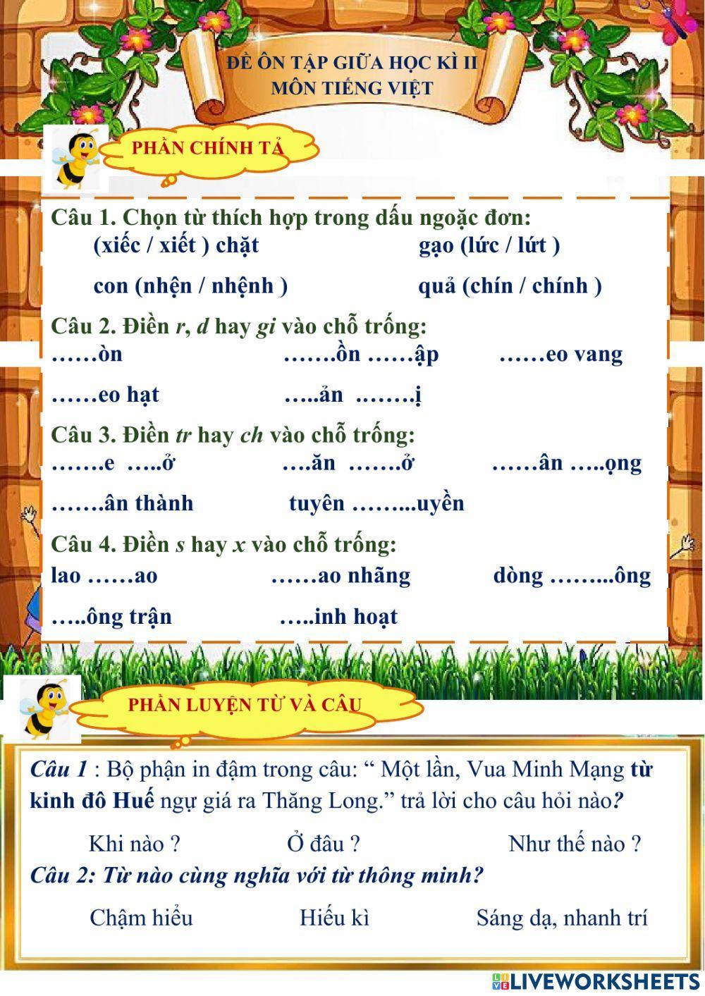 Đề 1 ôn tập tiếng việt 3 giữa học kì 2