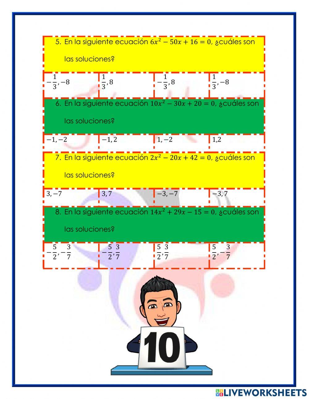 Ecuaciones de segundo grado solución por factorización