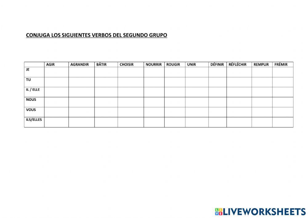 Verbes du 2eme groupe
