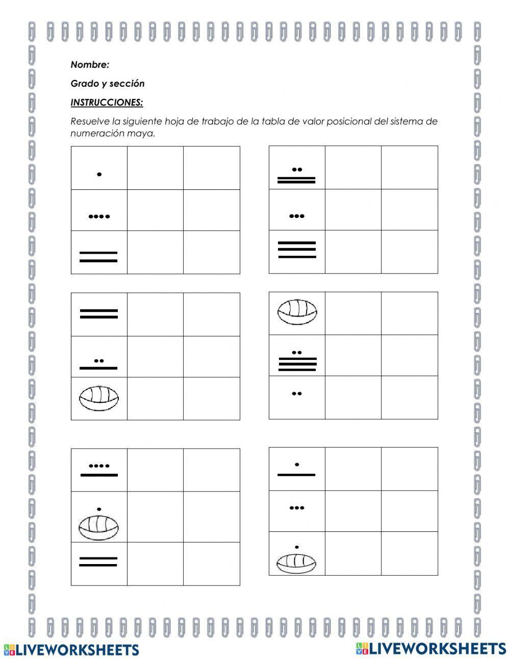 Ejercicios números Mayas
