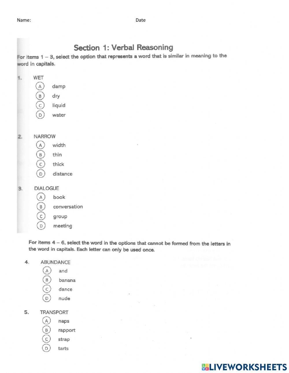 verbal-reasoning-medix-6-online-exercise-for-live-worksheets