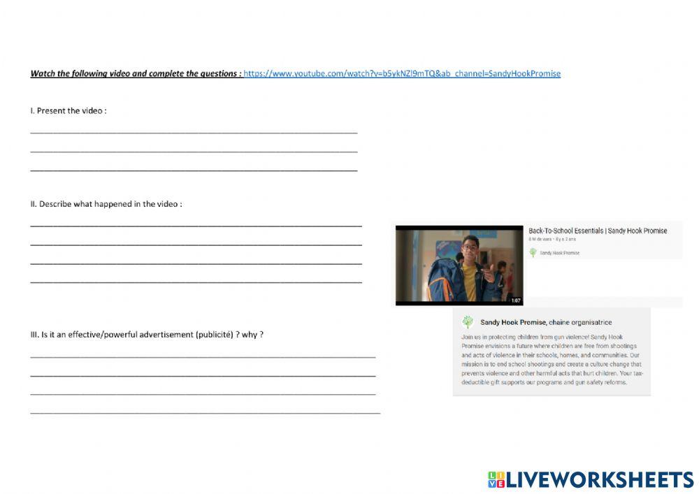Youth activism video against guns in schools online exercise for
