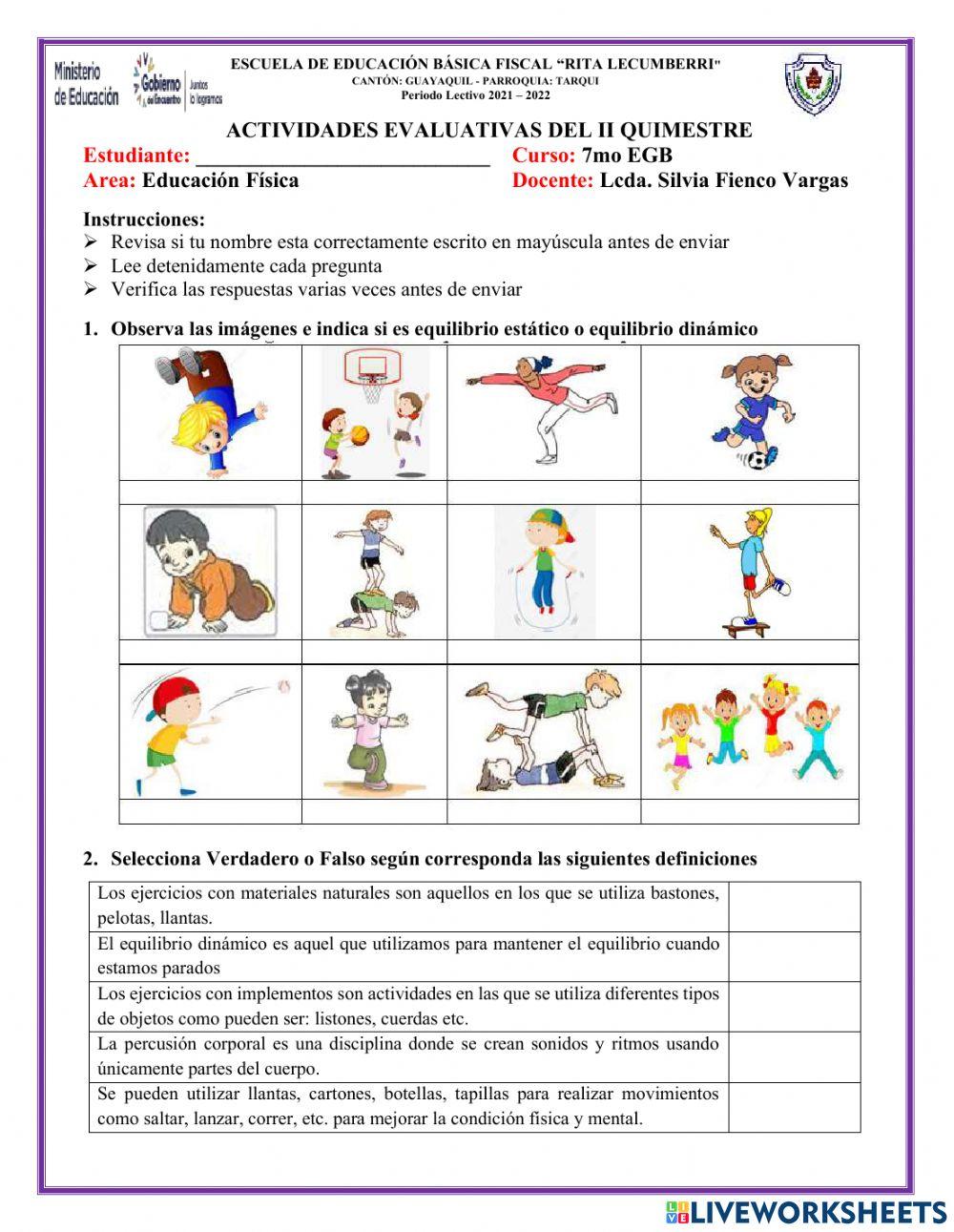 Actividad Evaluativa Educación Física 7mo