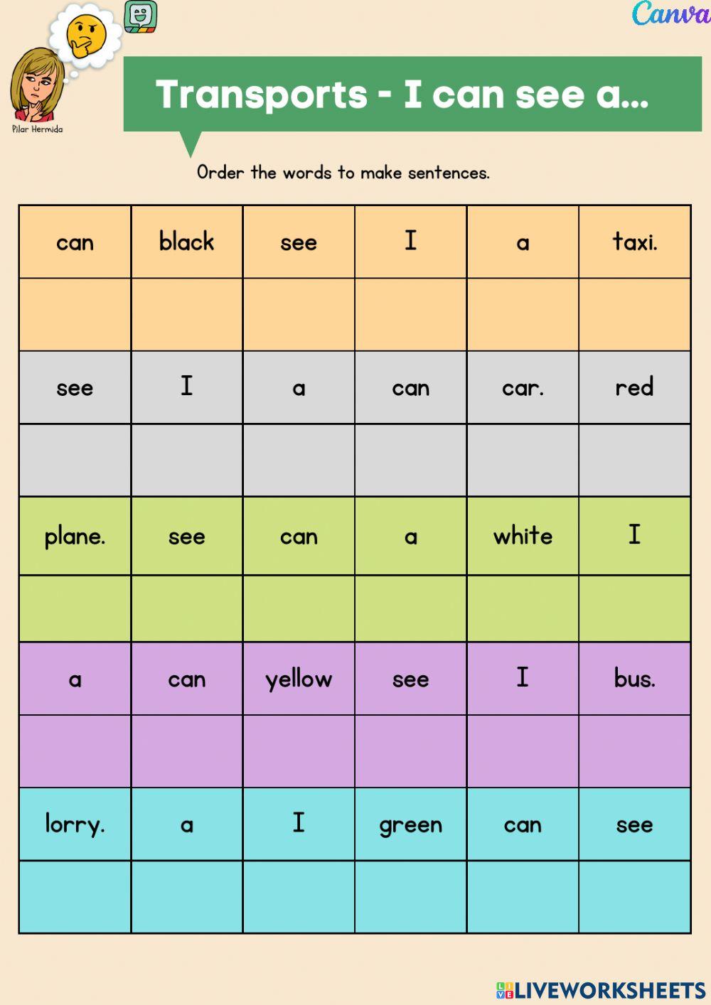 Order words into sentences: TRANSPORTS