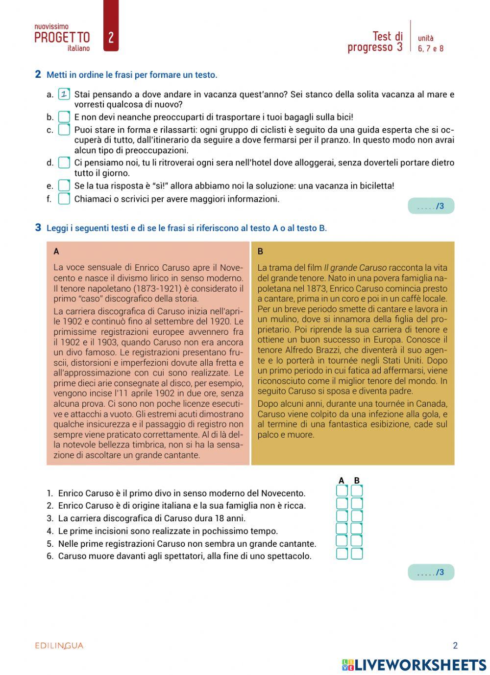 Test di progresso unità 6,7,8