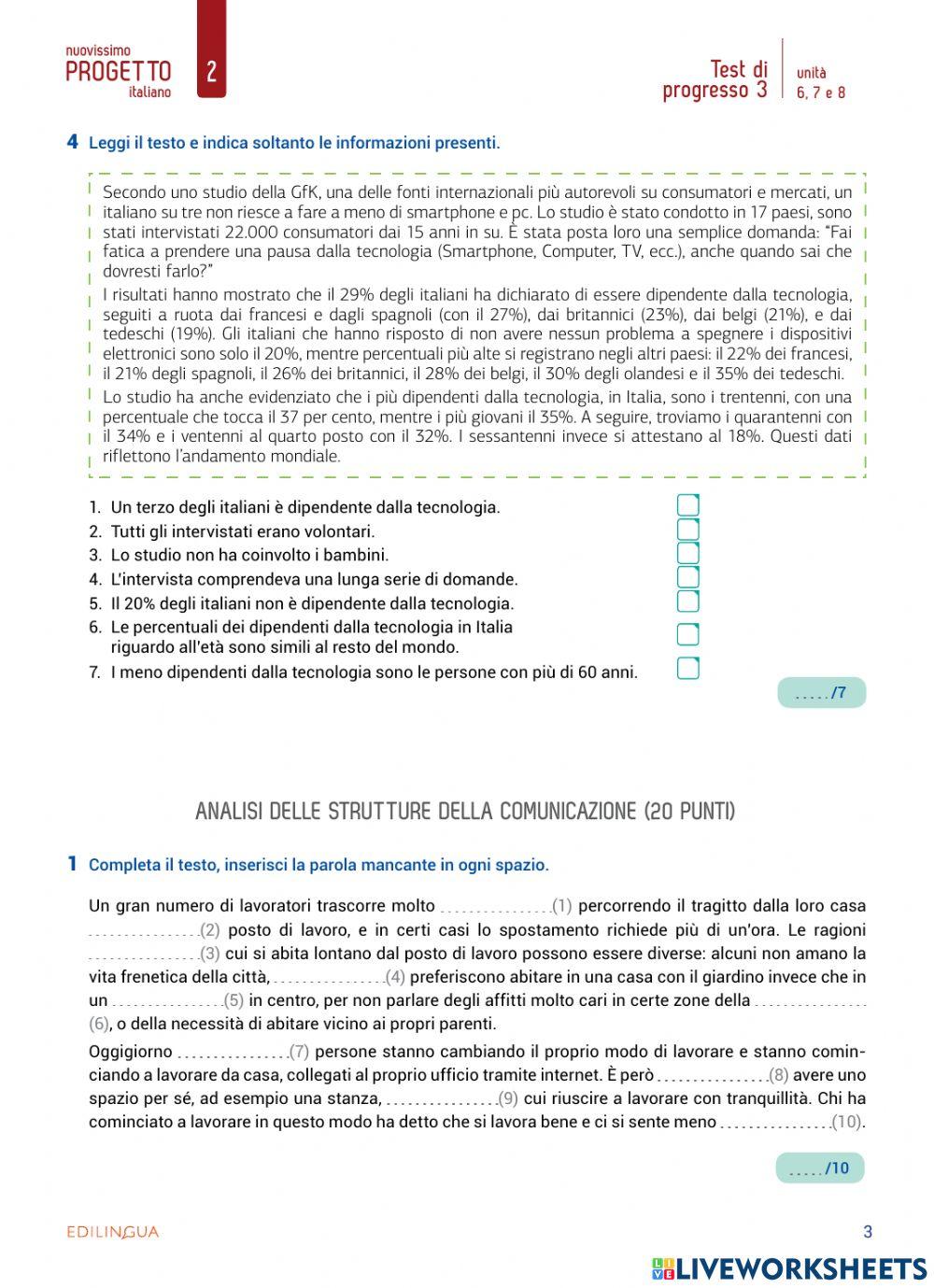 Test di progresso unità 6,7,8