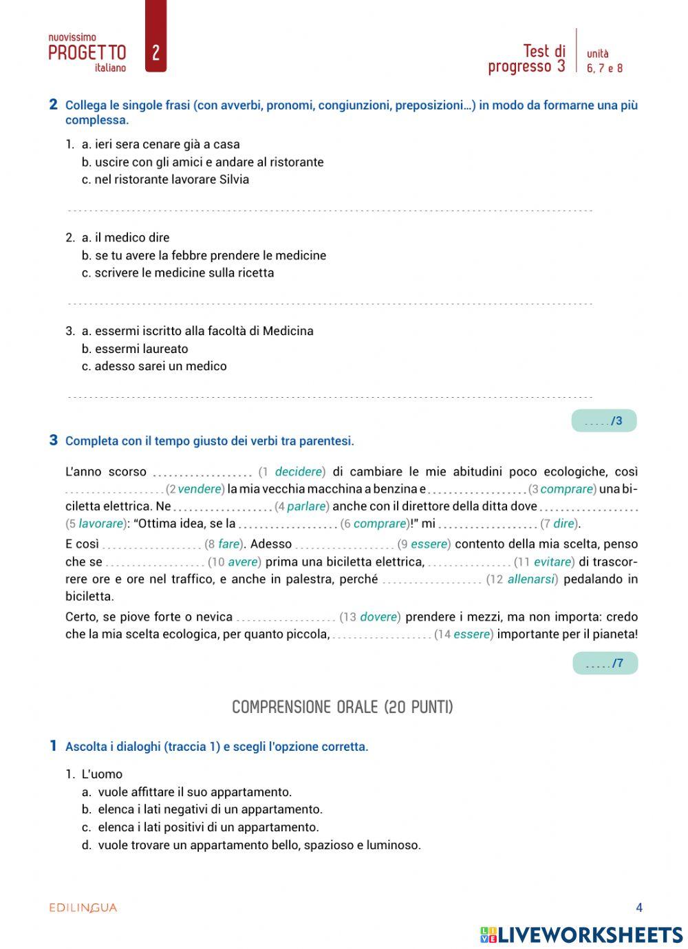 Test di progresso unità 6,7,8