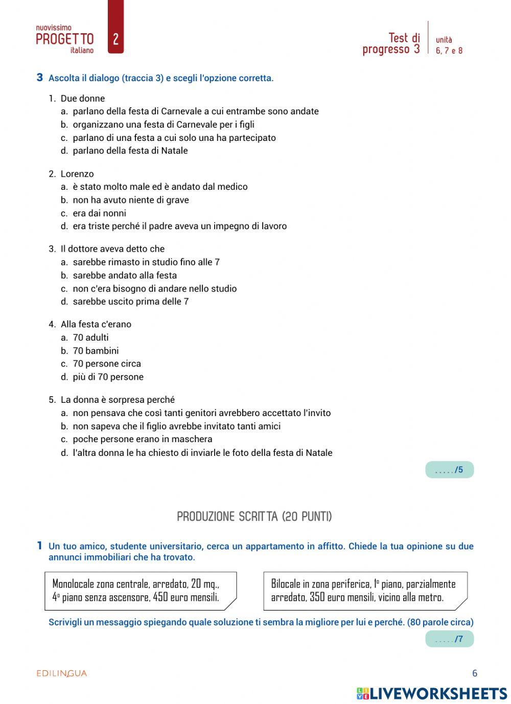 Test di progresso unità 6,7,8