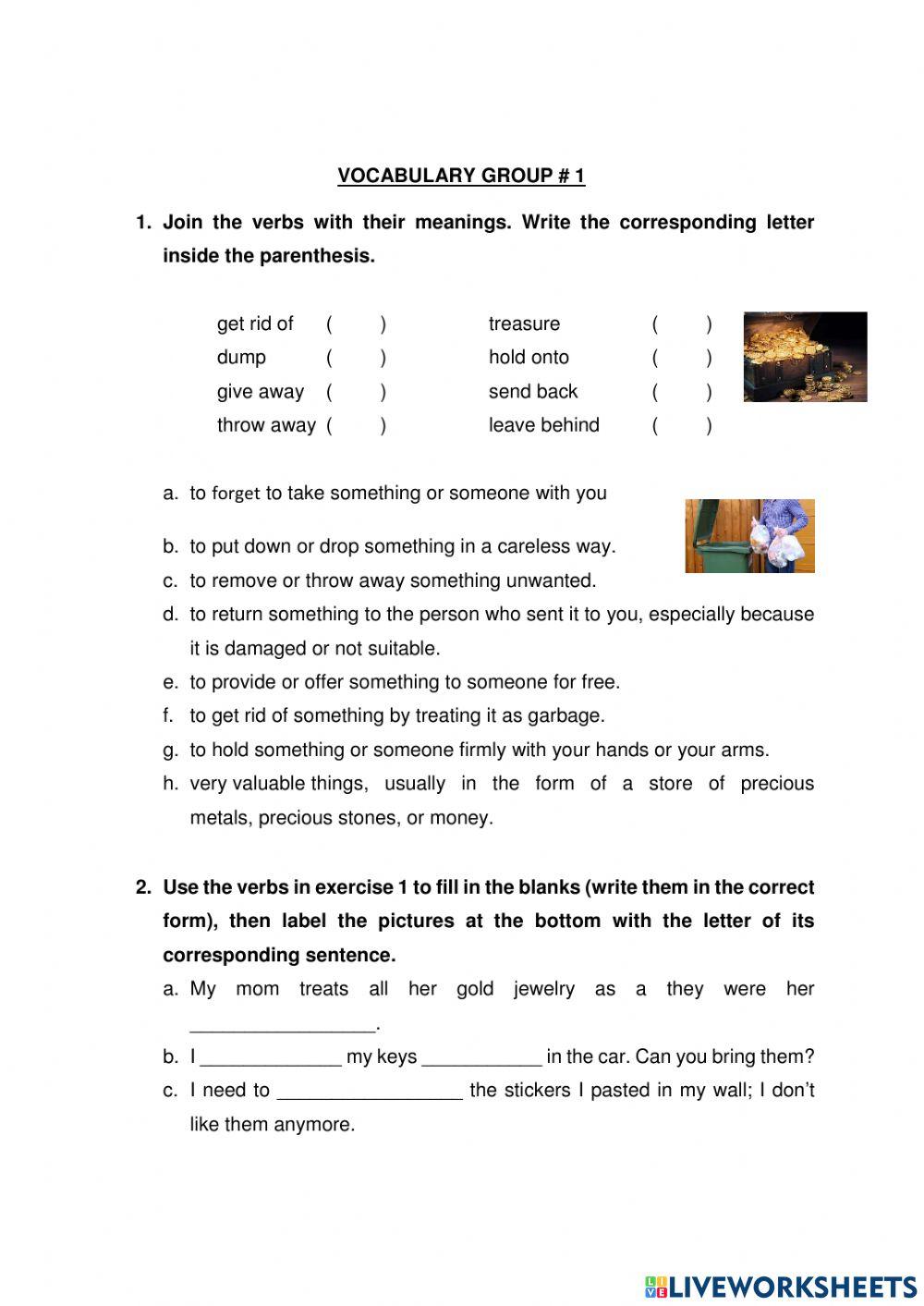 Vocabulary group 1 Vocabulary group 1