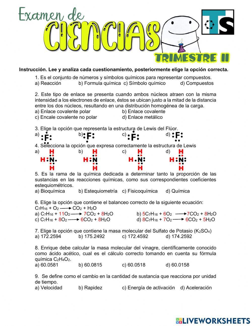 Examen de Ciencias del Segundo Trimestre