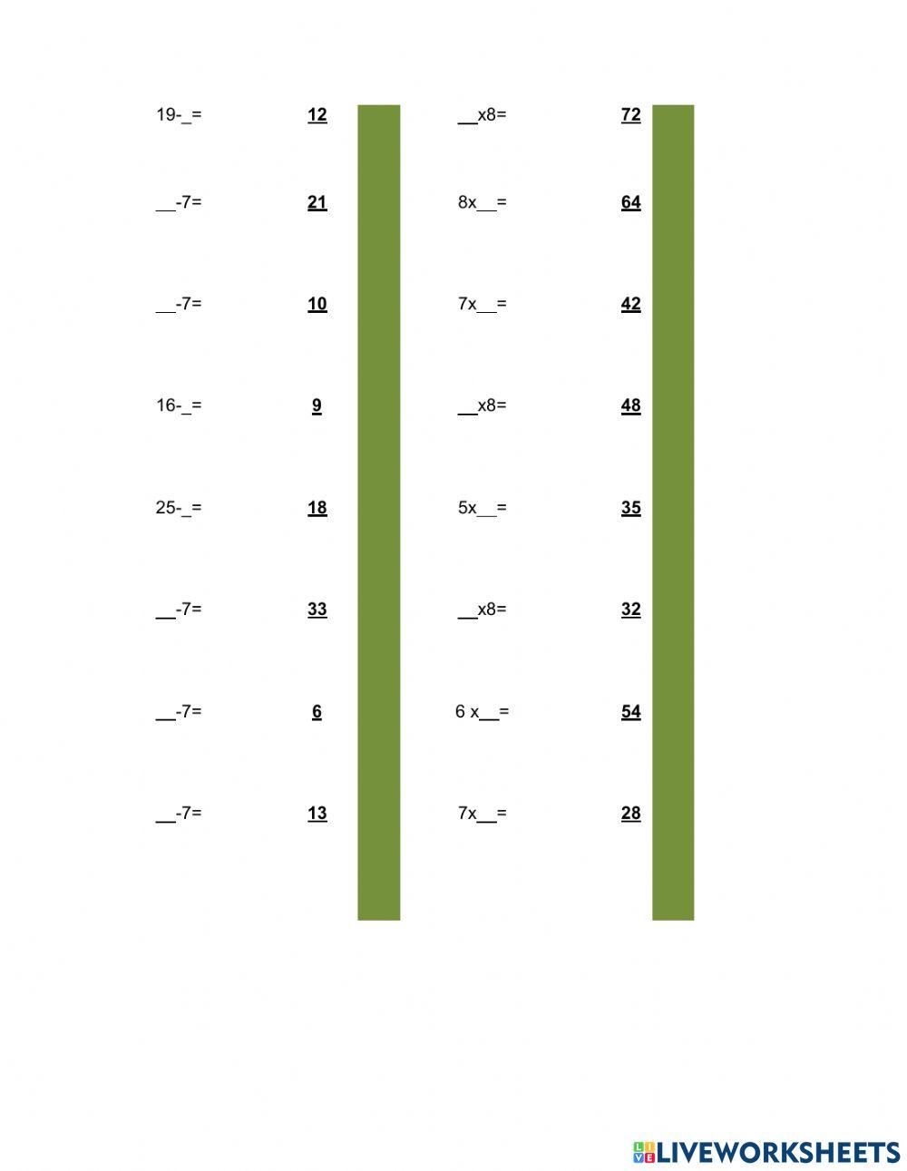 Tablas de multiplicacion y resta