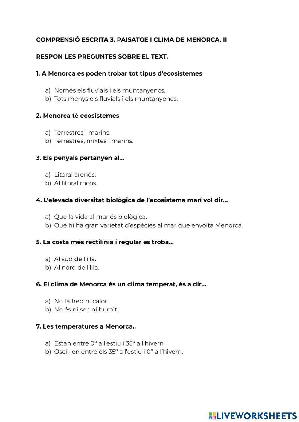 Clima i paisaje de Menorca II